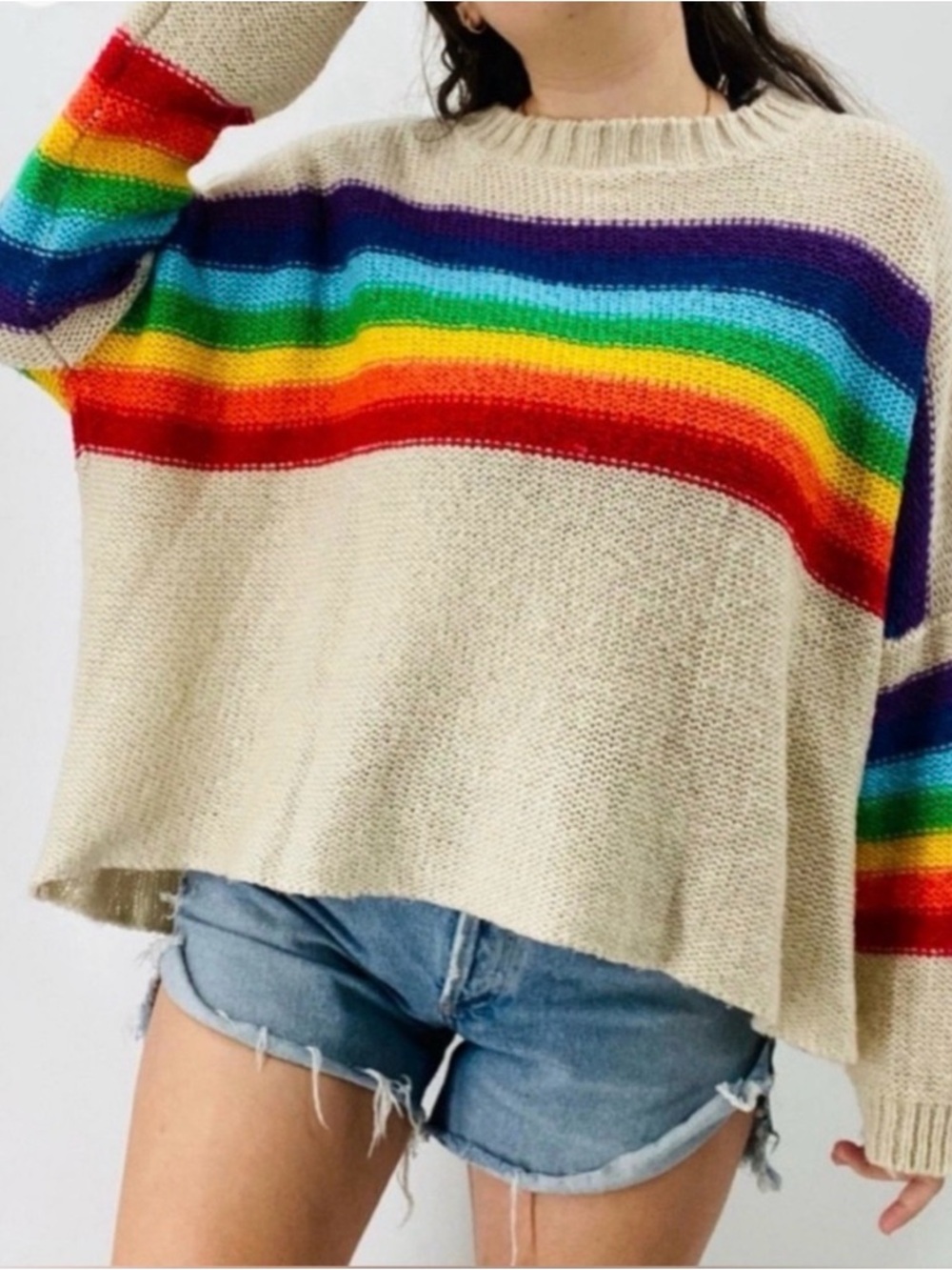 Wooden Ships Paola Buendia Rainbow Sweater Womens M/L Oversized Mohair Wool